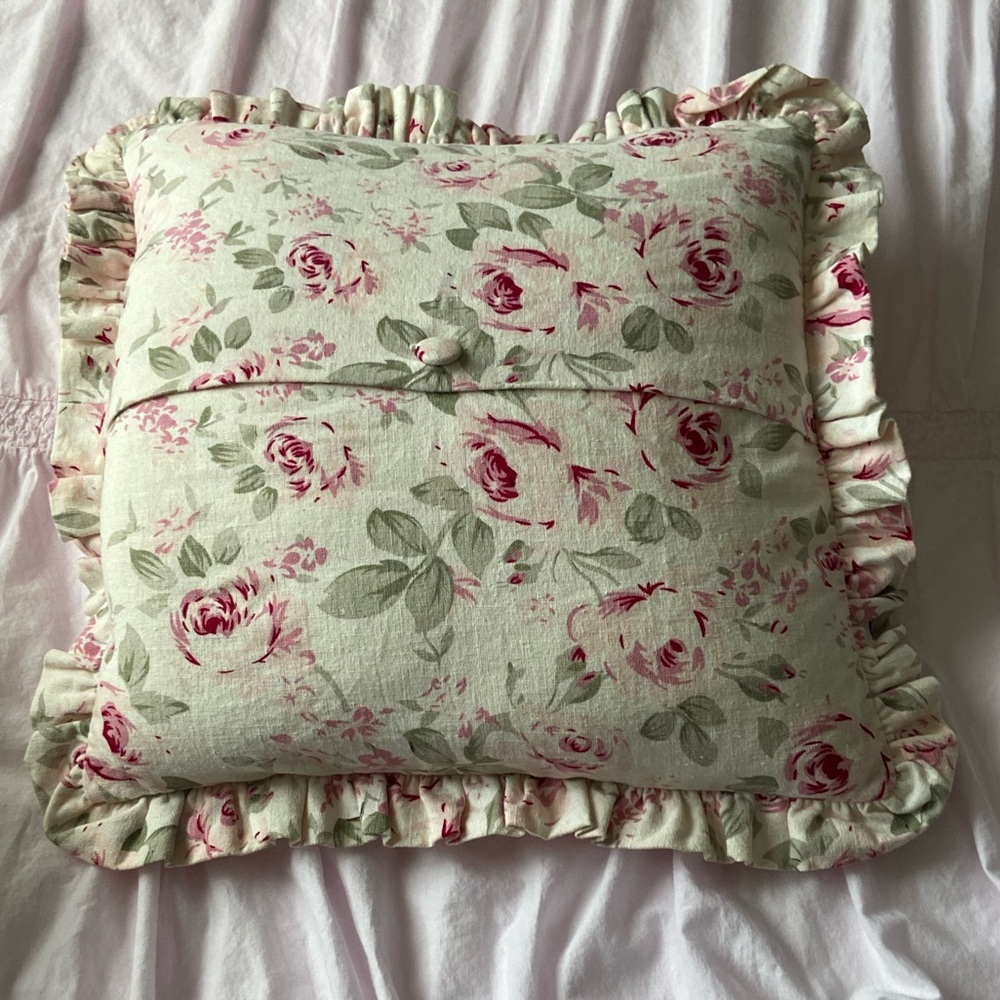 Simply Shabby Chic Rosalie Linen Blend Floral Roses Pillow Cover Pair Cream Pink - Picture 11 of 16